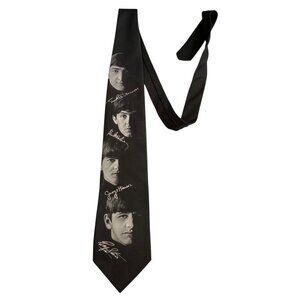 Wallywear The Beatles Tie black gray signatures portrait 90s 1990s vintage